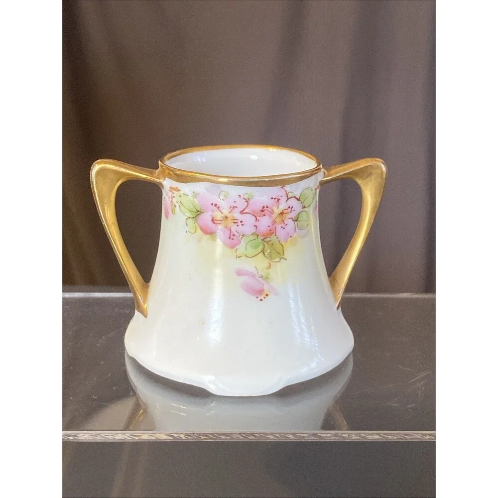 Vintage Toothpick Holder RS Germany Numbered Floral Gold Trim Handles